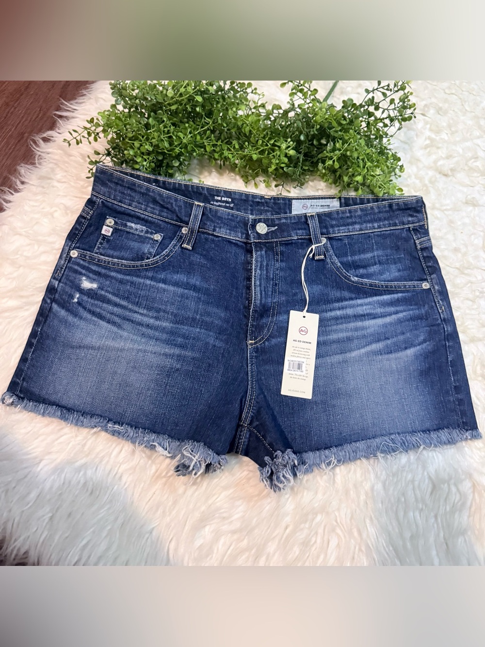 Ag Adriano Goldschmied Medium Dark Blue Frayed Hem Denim Cutoff Shorts
